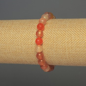 Carnelian Bead Bracelet 8 mm Faceted Round, 18 cm Stretch