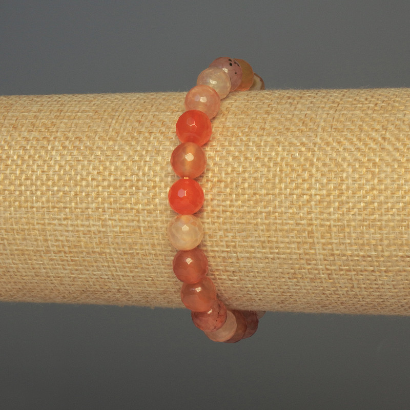 Carnelian Bead Bracelet 8 mm Faceted Round, 18 cm Stretch
