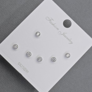 Stud Earrings 3, 2mm+ Silver Metal White Crystals