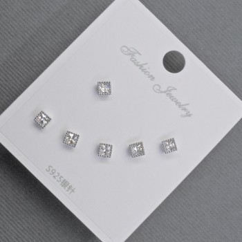 Post Earrings 3.5 mm+ Silver Metal with White Rhinestones