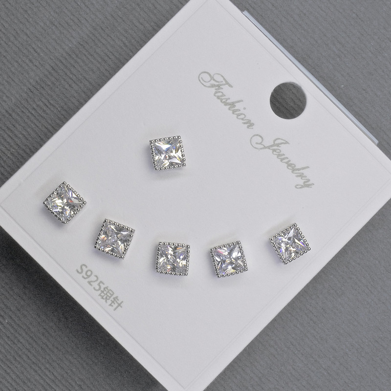 Stud Earrings 5mm+- Silver-Tinish Metal with White Rhinestones