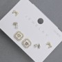 Earrings - Studs, Clover, Golden Metal, White Rhinestones, 10mm+