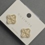 Earrings 'Clover' Cat's Eye 14 mm+ White Crystals Gold-Tone Metal