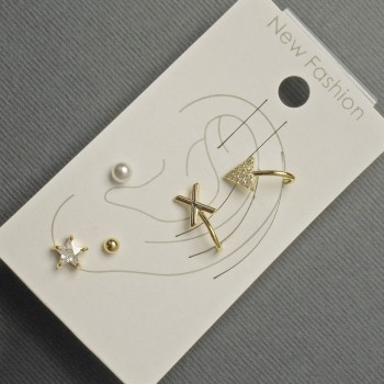 Posts and Ear Studs with Gold-Tone Metal and White Rhinestones