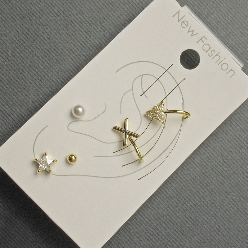 Posts and Ear Studs with Gold-Tone Metal and White Rhinestones