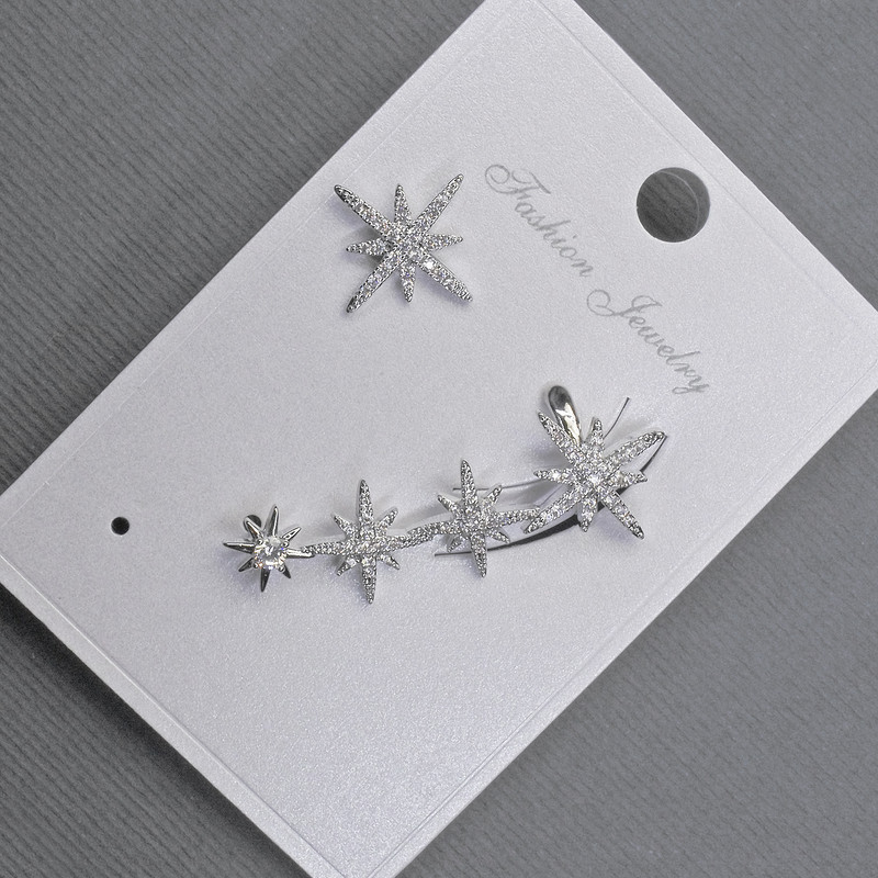 Stud Earrings with Café on Ear Silver Metal 12x32mm+- White Crystals