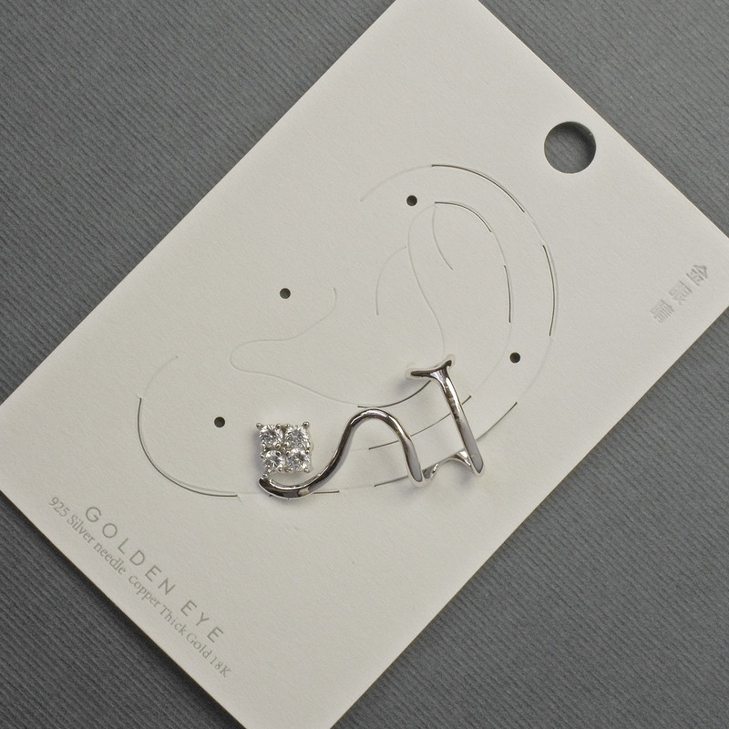 Earring 'Café' stud in silvered metal 16x28 mm ± white rhinestones