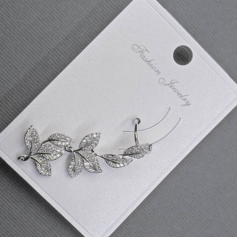 Earring Café on Ear Silver Metal 14x38mm+-white Rhinestones