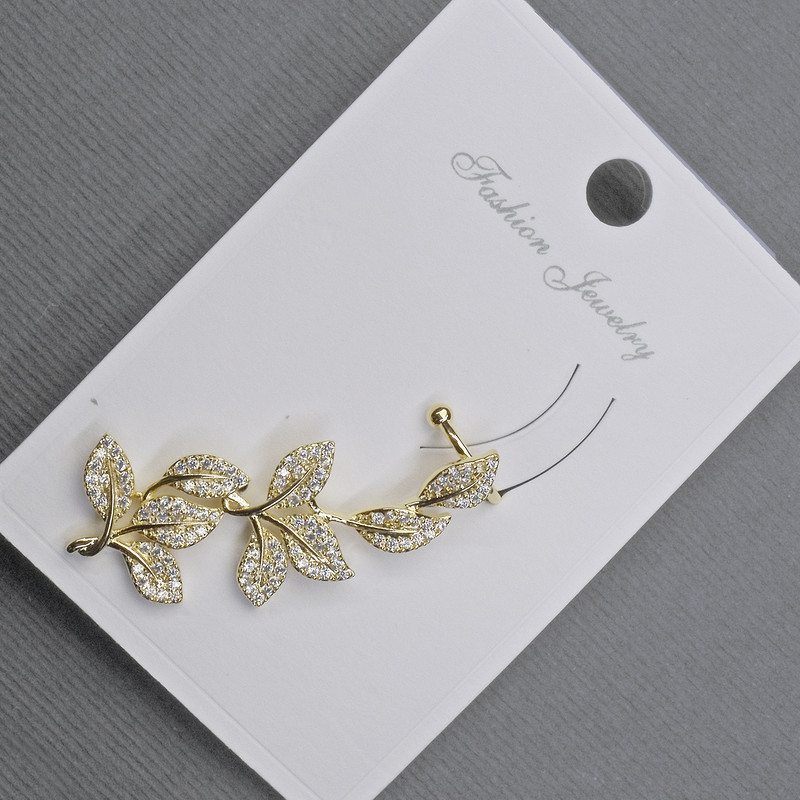 Café earring for ear with golden metal 14x38mm± white rhinestones