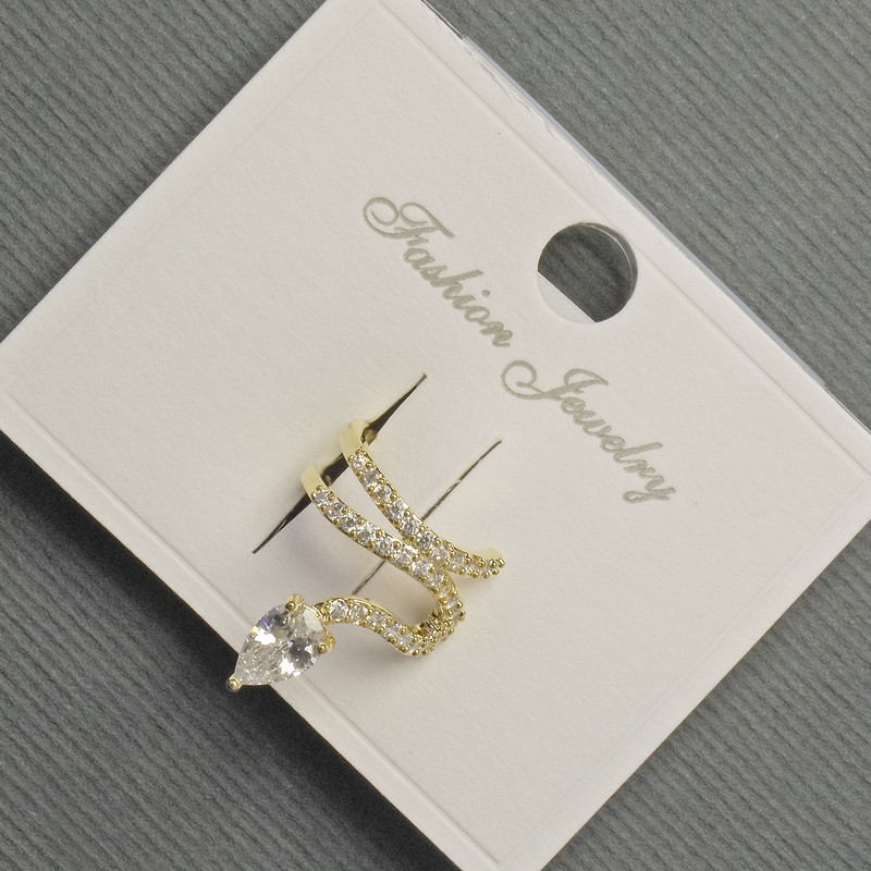 Earring Café Piercing 'Snake' in Golden Metal 12x14mm± with White Crystals