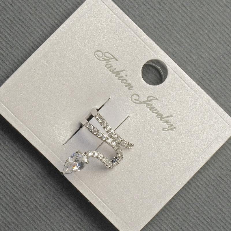 Earring Clip-on 'Snake' Silver Metal 12x14mm+-white Rhinestones