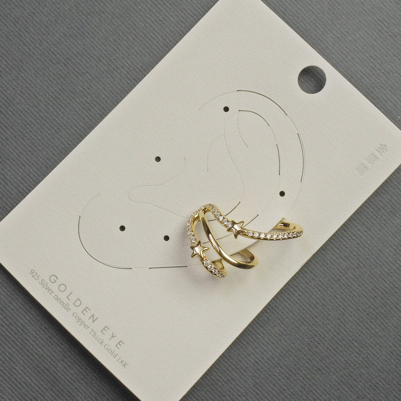 Earrings 'Cafe' stud on the ear with gold-tone metal 18x27mm ± white rhinestones