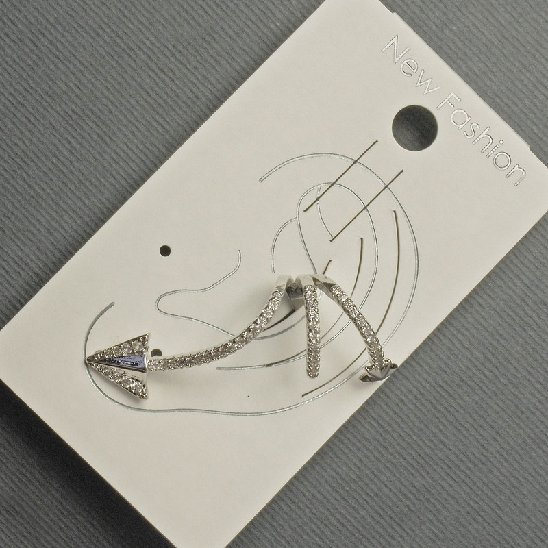 Earrings 'Cafe' stud in silver metal with white rhinestones 15x35 mm ±