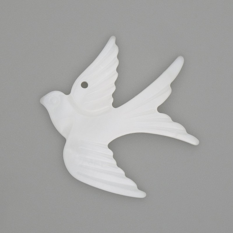 Pendant Charm Bird, Swallow with natural white mother-of-pearl 25x27x3mm+