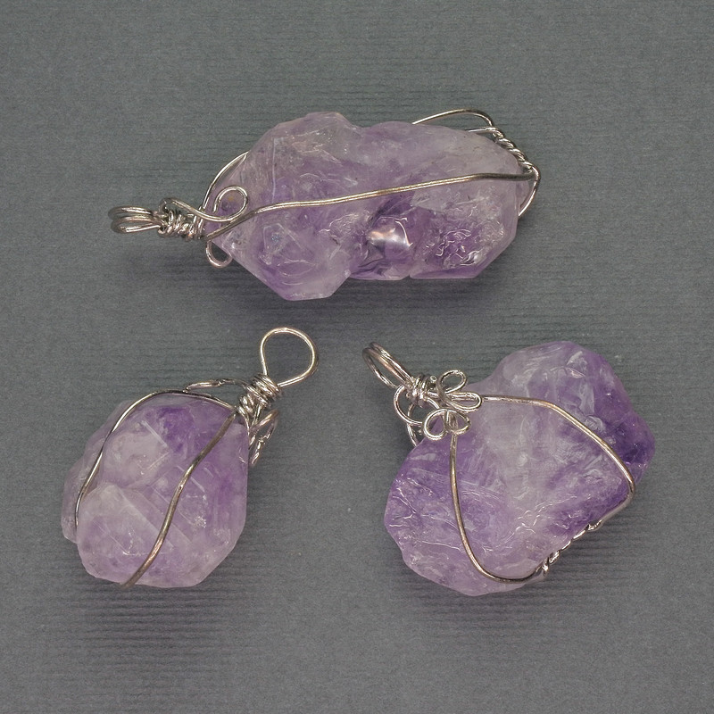 Amethyst Pendant in Silver Plating, 25x27mm ± diameter, length 37mm ±