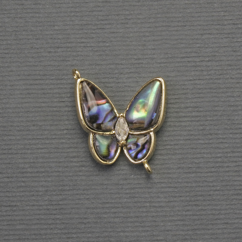Pendant Chalcedony Butterfly golden metal, 18x19mm diameter+