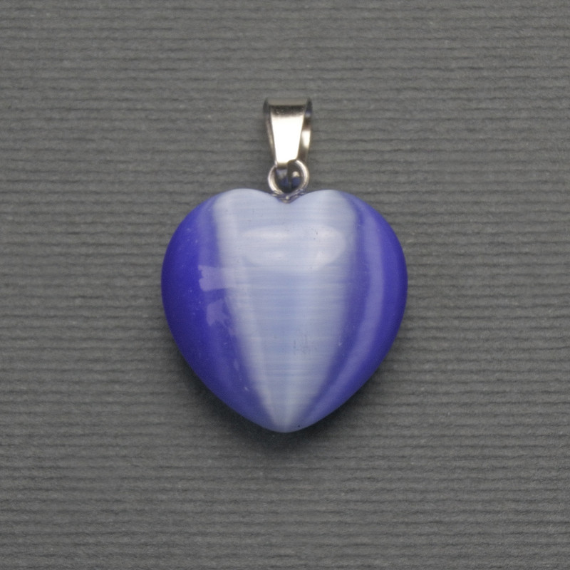 Heart Pendant Cat's Eye Purple Silver Metal, 20x20mm ±, length 30mm ±