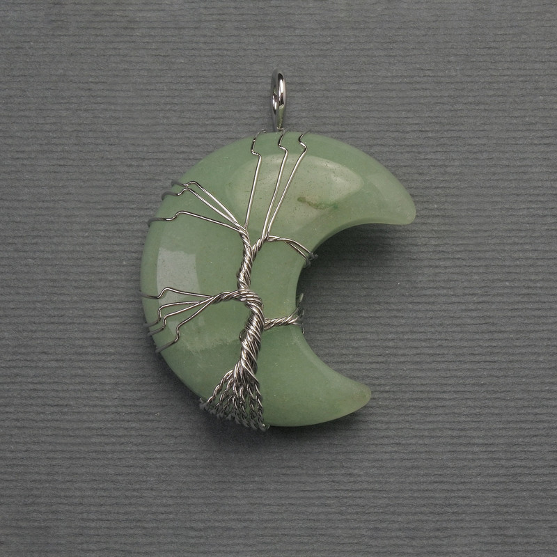 Moon Pendant with Jade in a Silver Plated Setting, diameter 35mm±, length 45mm±