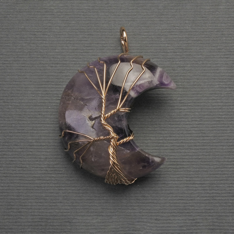 Pendant Moon Amethyst in a golden setting, diameter 35mm±, length 45mm±