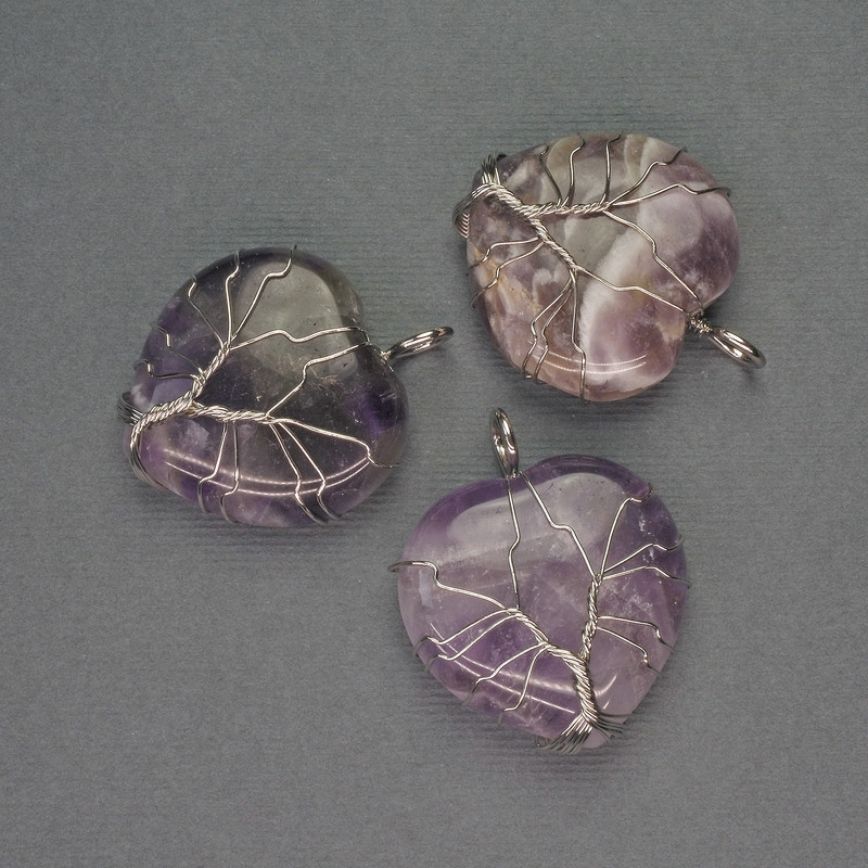 Heart Pendant with Amethyst in Silver Plating, diameter 30x30mm±, length 37mm±