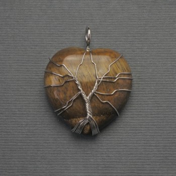 Heart Pendant Tiger's Eye in Silver Filigree, diameter 30×30mm±, length 37mm±