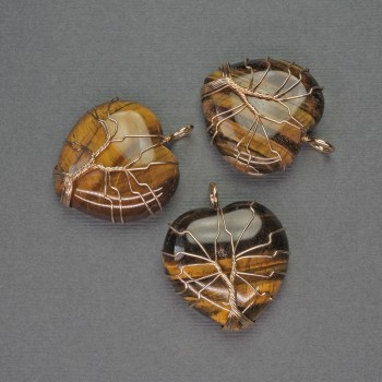 Heart Pendant Tiger’s Eye in Golden Weave, diameter 30x30mm±, length 37mm±