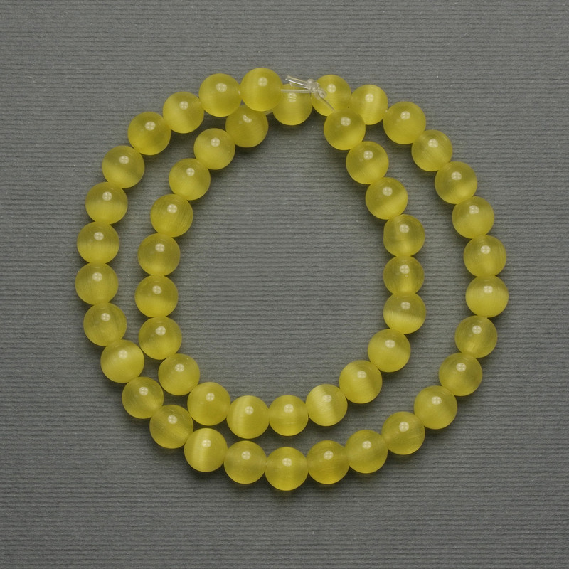 Cat's Eye Beads Yellow 8mm Smooth Round on Thread 37cm+