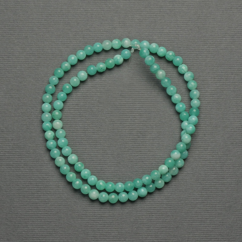 Amazonite Beads Smooth Round 4mm on Threaded String, 38cm+ length