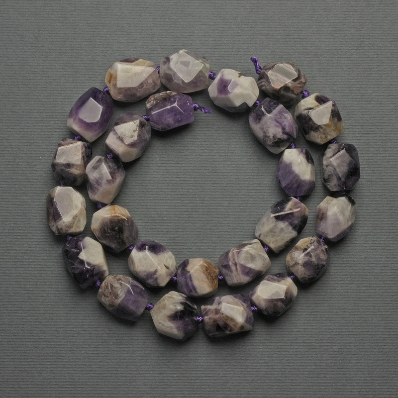 Amethyst Chevron Faceted Beads, 17x13 mm ±, on thread, length 43 cm+
