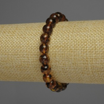 Amber Bead Bracelet, smooth round beads, 9mm diameter ±, length 18cm ±, stretch