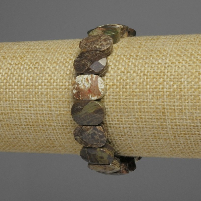 Bracelet with Ocean Jasper, faceted link, 14x10mm, stretchy adjustable length 18cm