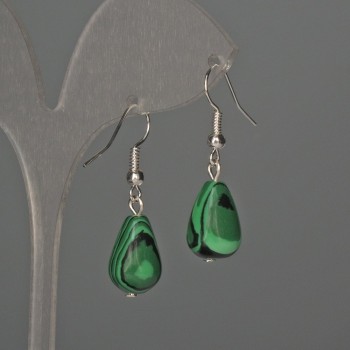 Malachite Drop Earrings 10x15mm ±, length 35mm ±