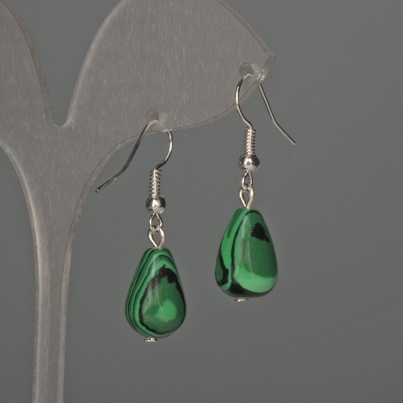 Malachite Drop Earrings 10x15mm ±, length 35mm ±