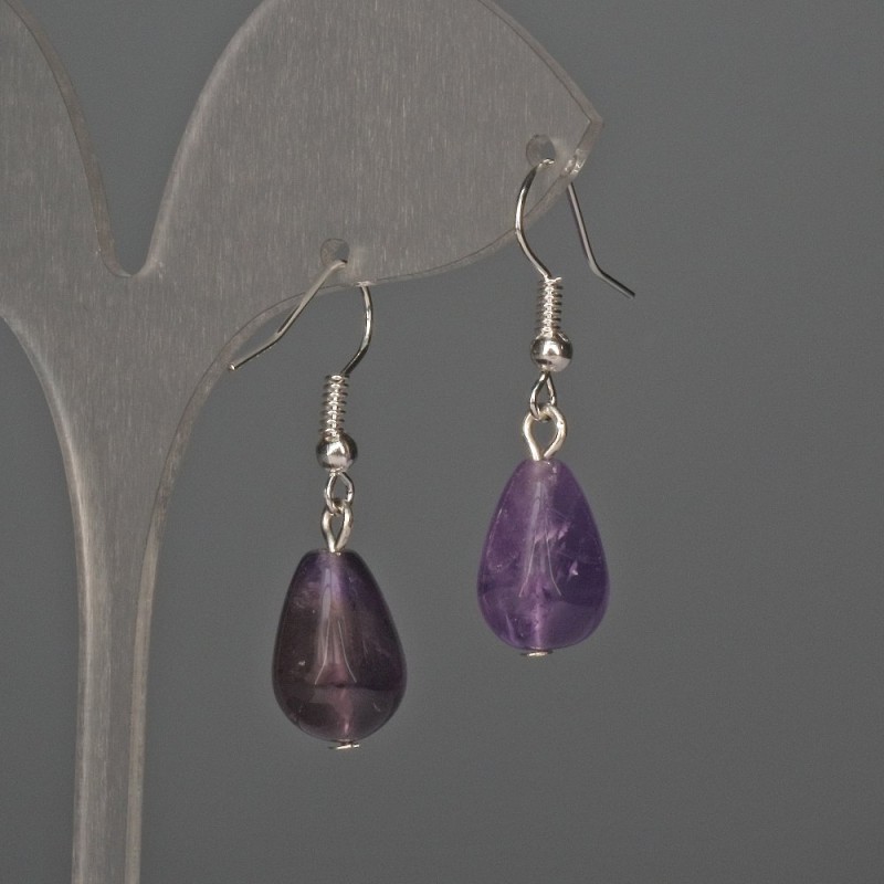 Earrings Amethyst Drop 10x15mm+-, length 35mm+-