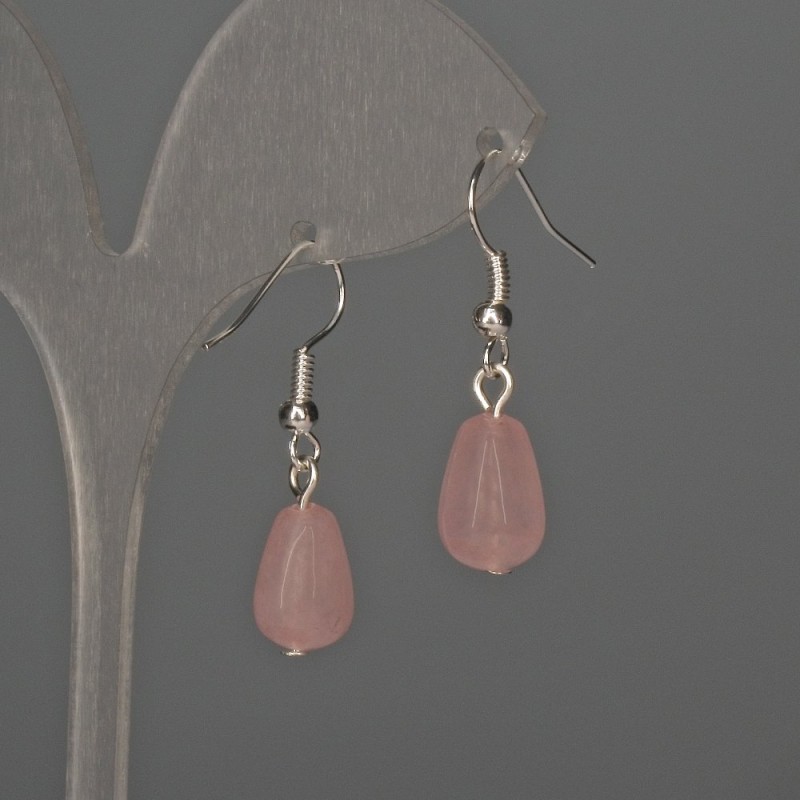 Pink Quartz Drop Earrings 8×12 mm, length 32 mm