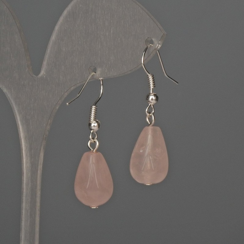 Pink Quartz Drop Earrings 10x15mm, length 35mm