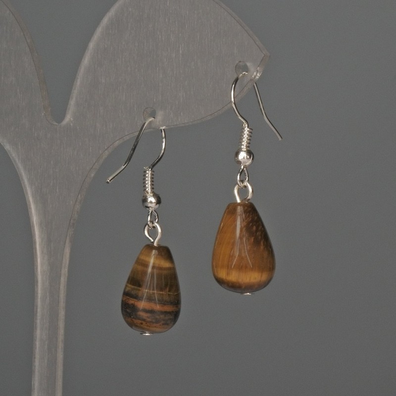 Tiger's Eye Teardrop Earrings 10x15mm, length 35mm