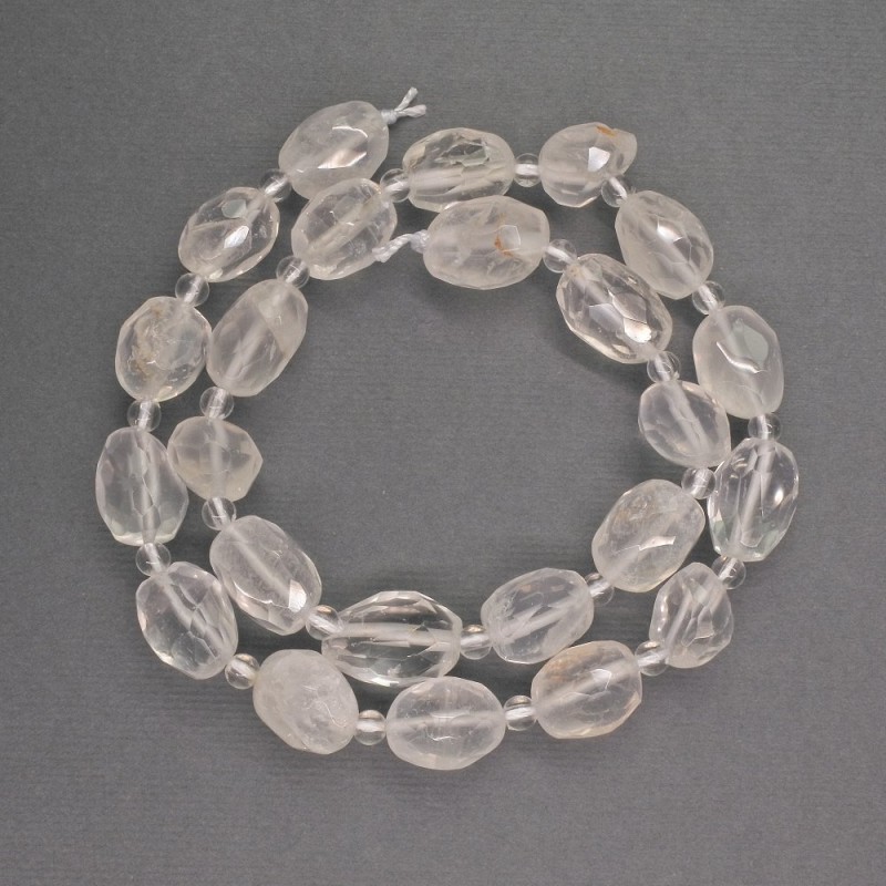 Natural Stone Beads Mountain Crystal Faceted Oval Bead 10×13 mm ±, size 4 mm ± seed beads, length 40 cm ±