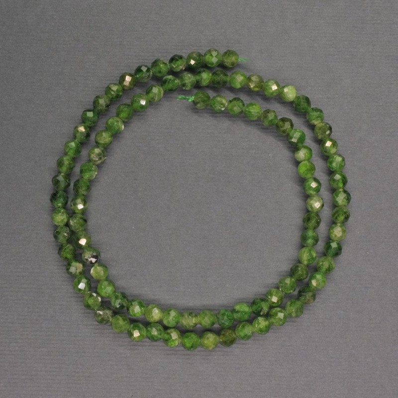 Chromdiopside natural stone Beads faceted ball 4mm diameter, 39cm length