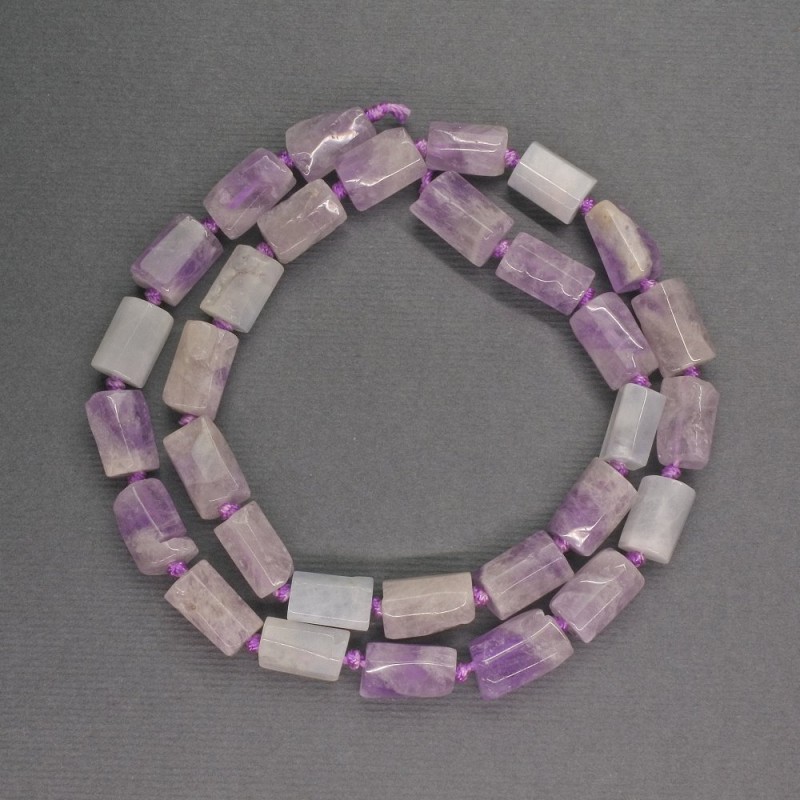 Natural Amethyst Beads, Faceted Cylindrical, 7×11 mm, 41 cm length