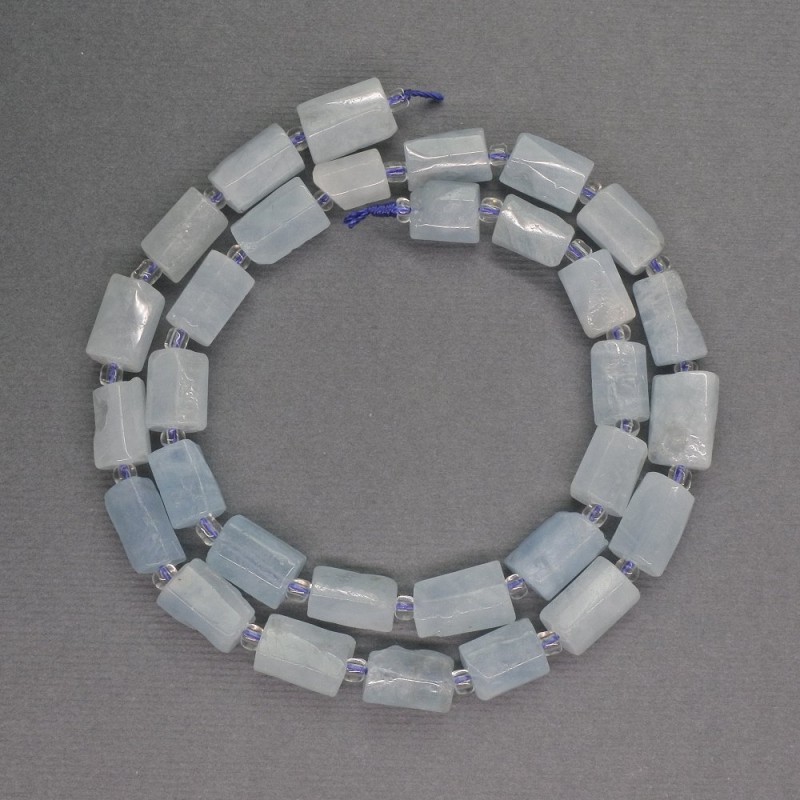 Aquamarine Beads, Faceted Cylindrical, 7x11mm diameter, size 3mm seed beads, length 39cm+