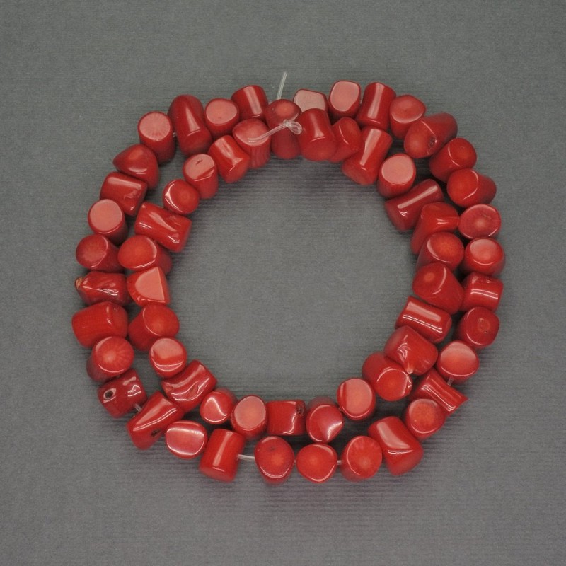 Natural Red Coral Beads, Faceted 7×9mm, length 41cm