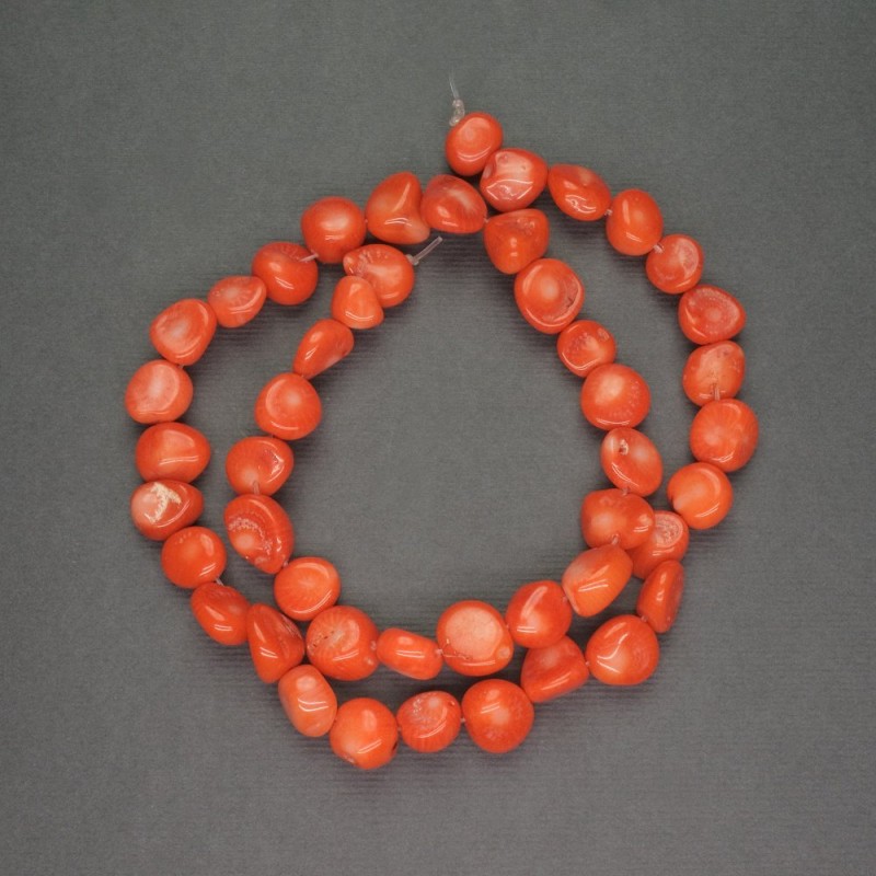 Natural Coral Beads, Orange, Tumbled, Assorted, 8–10 mm diameter, 40 cm length