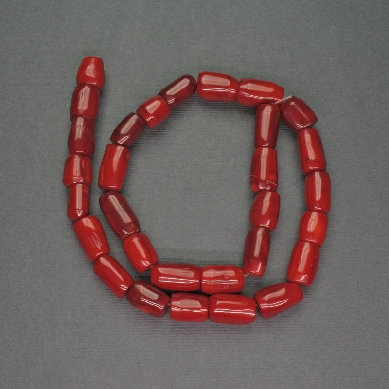 Natural Red Coral Beads, Cylinder Cut, 9×15 mm, length 40 cm