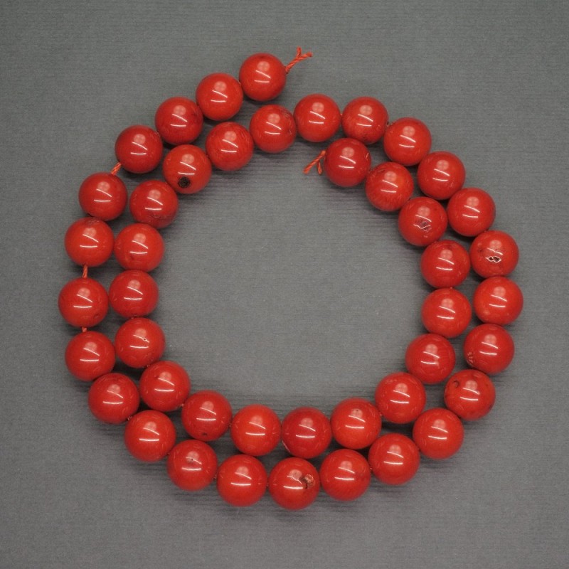 Natural Red Coral Beads round polished sphere 9mm diameter, 40cm length