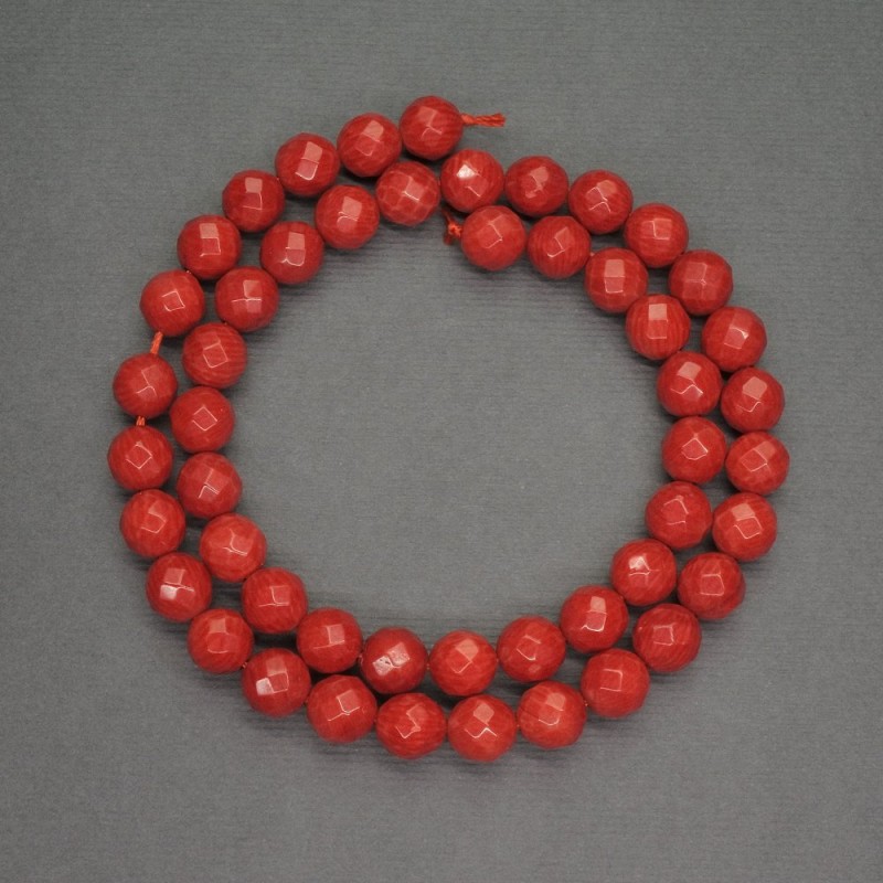 Natural Red Coral Beads, faceted round beads, 8mm diameter, length 40cm