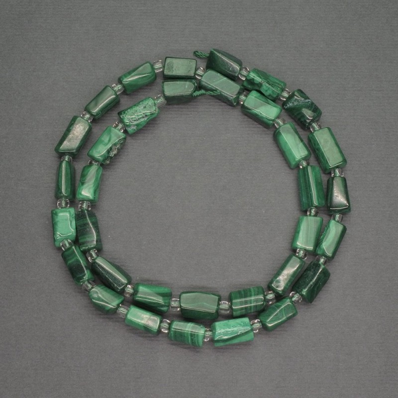 Malachite Beads, Faceted Cylindrical, 6x11mm ±, diameter 3mm, length 41cm ±