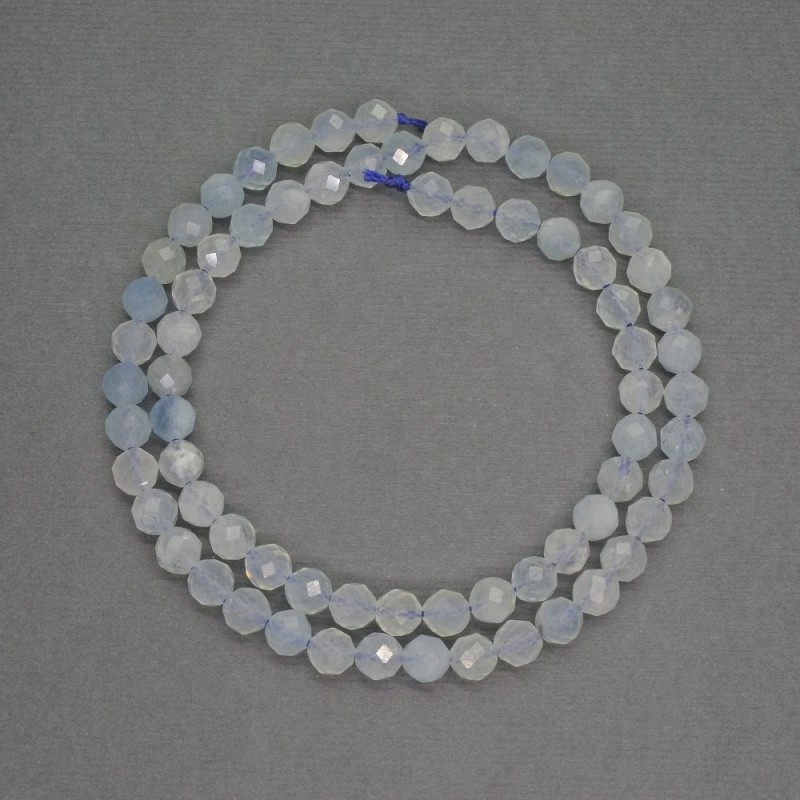Aquamarine Beads, faceted round beads, 5mm diameter ±, cord length 39cm ±