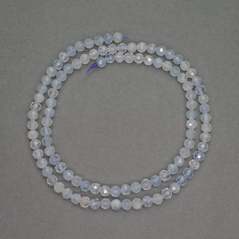 Aquamarine Beads, Faceted Round Sea-Green Beads, Diameter 4 mm, Thread Length 39 cm