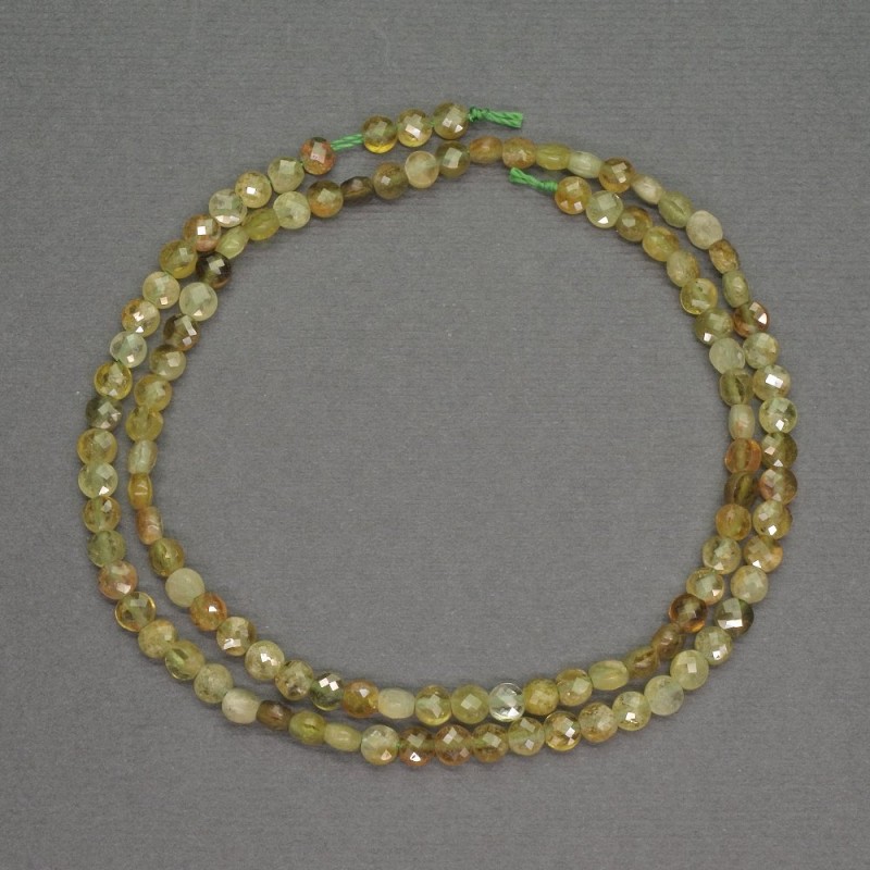 Natural Green Garnet Beads, faceted coin shape, 4x2 mm, length 40 cm